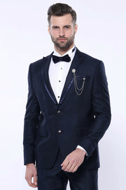 Detachable Lapel Navy Blue Tuxedo | Wessi $50 - $100, 3-piece-suit, 34, 36, 6 Drop, Blue, Detachable, Detachable Lapel, Italian Suit, Modern Fit, Navy, navy-blue, Party, Peak, Peak Lapel, Sha