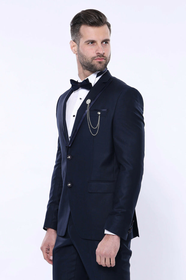 Detachable Lapel Navy Blue Tuxedo | Wessi $50 - $100, 3-piece-suit, 34, 36, 6 Drop, Blue, Detachable, Detachable Lapel, Italian Suit, Modern Fit, Navy, navy-blue, Party, Peak, Peak Lapel, Sha