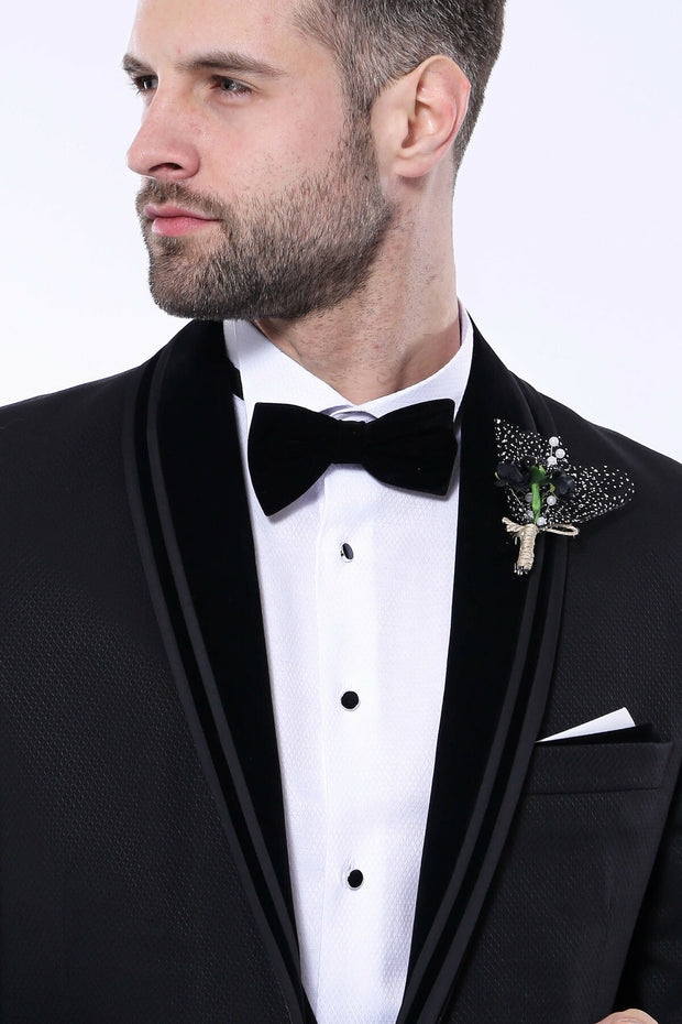 Detachable Velvet Lapel Black Tuxedo | Wessi 3 Piece Suits, 3-piece-suit, 34, 36, 38, 40, 42, 44, 46, 48, Detachable, Detachable Lapel, Double Breasted, Party, Shawl, Suit, Wedding Suit3 Piec