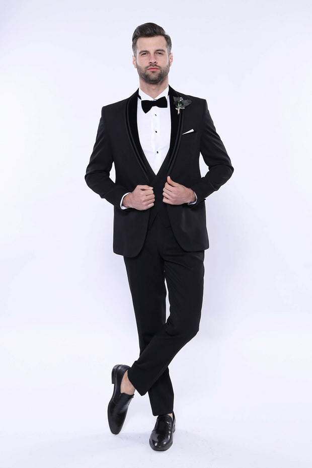 Detachable Velvet Lapel Black Tuxedo | Wessi 3 Piece Suits, 3-piece-suit, 34, 36, 38, 40, 42, 44, 46, 48, Detachable, Detachable Lapel, Double Breasted, Party, Shawl, Suit, Wedding Suit3 Piec