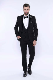 Detachable Velvet Lapel Black Tuxedo | Wessi 3 Piece Suits, 3-piece-suit, 34, 36, 38, 40, 42, 44, 46, 48, Detachable, Detachable Lapel, Double Breasted, Party, Shawl, Suit, Wedding Suit3 Piec