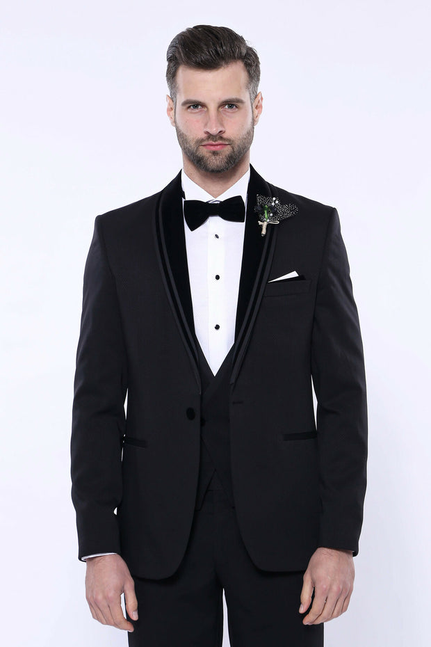 Detachable Velvet Lapel Black Tuxedo | Wessi 3 Piece Suits, 3-piece-suit, 34, 36, 38, 40, 42, 44, 46, 48, Detachable, Detachable Lapel, Double Breasted, Party, Shawl, Suit, Wedding Suit3 Piec