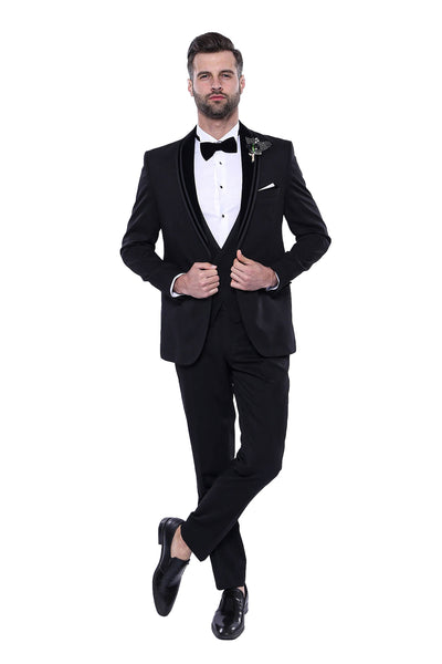 Detachable Velvet Lapel Black Tuxedo | Wessi 3 Piece Suits, 3-piece-suit, 34, 36, 38, 40, 42, 44, 46, 48, Detachable, Detachable Lapel, Double Breasted, Party, Shawl, Suit, Wedding Suit3 Piec