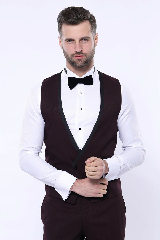 Detachable Velvet Lapel Burgundy Tuxedo | Wessi 3 Piece Suits, 3-piece-suit, 34, 36, 40, 42, 44, 46, 48, Detachable, Detachable Lapel, Double Breasted, Party, Suit, Wedding Suit3 Piece Suits 