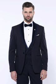 Detachable Velvet Lapel Navy Tuxedo | Wessi 3 Piece Suits, 3-piece-suit, 34, 36, 38, 40, 42, 44, 46, 48, Blue, Detachable, Detachable Lapel, Double Breasted, Modern Fit, Navy, navy-blue, Part