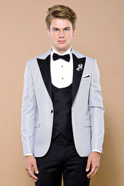 Dot Patterned Grey Vested Tuxedo | Wessi $150 - $200, 3-piece-suit, 34, 36, 38, 40, 42, 44, 46, 6 Drop, Blue, Dot Patterned, Dotted, Italian, Italian Suit, mens-suit_obsolete, Modern Fit, Nav