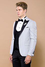 Dot Patterned Grey Vested Tuxedo | Wessi $150 - $200, 3-piece-suit, 34, 36, 38, 40, 42, 44, 46, 6 Drop, Blue, Dot Patterned, Dotted, Italian, Italian Suit, mens-suit_obsolete, Modern Fit, Nav