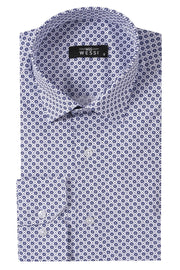 Dot Patterned Long Sleeves Slim-Fit Navy Shirt 3-piece-suit, Blue, Casual, Cuff, Daily, Dot Patterned, Italian, L, Long Sleeve, Modern Fit, Navy, Navy Blue, Patterned, Shirt, Slim Fit, white,