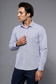 Dot Patterned Long Sleeves Slim-Fit Navy Shirt 3-piece-suit, Blue, Casual, Cuff, Daily, Dot Patterned, Italian, L, Long Sleeve, Modern Fit, Navy, Navy Blue, Patterned, Shirt, Slim Fit, white,