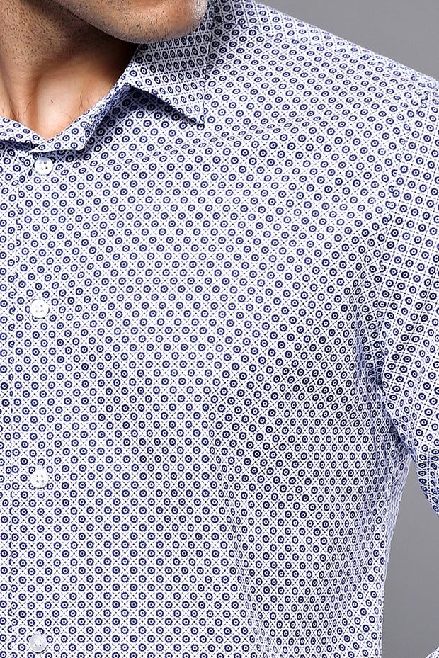 Dot Patterned Long Sleeves Slim-Fit Navy Shirt 3-piece-suit, Blue, Casual, Cuff, Daily, Dot Patterned, Italian, L, Long Sleeve, Modern Fit, Navy, Navy Blue, Patterned, Shirt, Slim Fit, white,