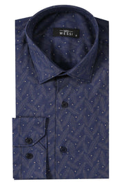 Dot-Patterned Navy Blue Shirt | Wessi 3-piece-suit, blue, Cuff, Dot Patterned, Long Sleeve, Modern Fit, Navy, Navy Blue, Shirt, Slim Fit, Slim Fit Shirt, Slim Fit Shirt Blue ShirtSlim Fit Shi