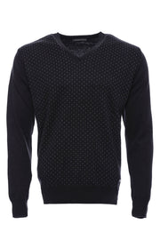 Dot Patterned V Neck Black Sweater 3-piece-suit, Black, Daily, Dot Patterned, Knitwear, L, M, Modern Fit, Patterned, Slim Fit, V Neck, XL, XXL KnitwearV Neck - wessi