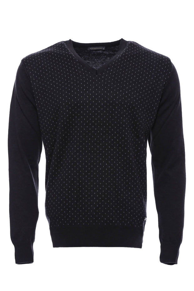 Dot Patterned V Neck Black Sweater 3-piece-suit, Black, Daily, Dot Patterned, Knitwear, L, M, Modern Fit, Patterned, Slim Fit, V Neck, XL, XXL KnitwearV Neck - wessi