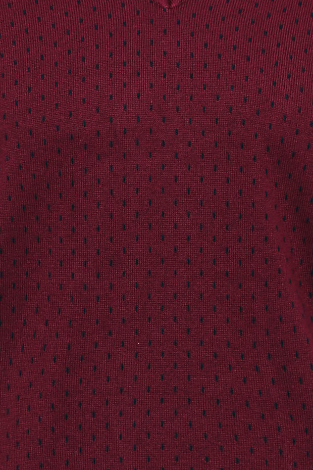 Dot Patterned V Neck Burgundy Sweater 3-piece-suit, Daily, Dot Patterned, Knitwear, L, M, Modern Fit, Patterned, Slim Fit, V Neck, XL KnitwearV Neck - wessi