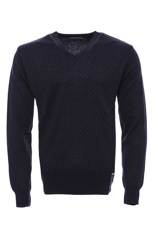 Dot Patterned V Neck Navy Sweater 3-piece-suit, Blue, Daily, Dot Patterned, Knitwear, L, M, Modern Fit, Navy, navy-blue, Patterned, Slim Fit, V Neck, XL KnitwearV Neck - wessi