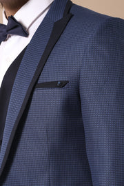 Dot Patterned Vested Blue Tuxedo Suit $50 - $100, 3-piece-suit, 34, 36, 38, 40, 6 Drop, Blue, Dot Patterned, Double Breasted, Italian Suit, Modern Fit, Navy, Navy Blue, Party, Peak, Peak Lape