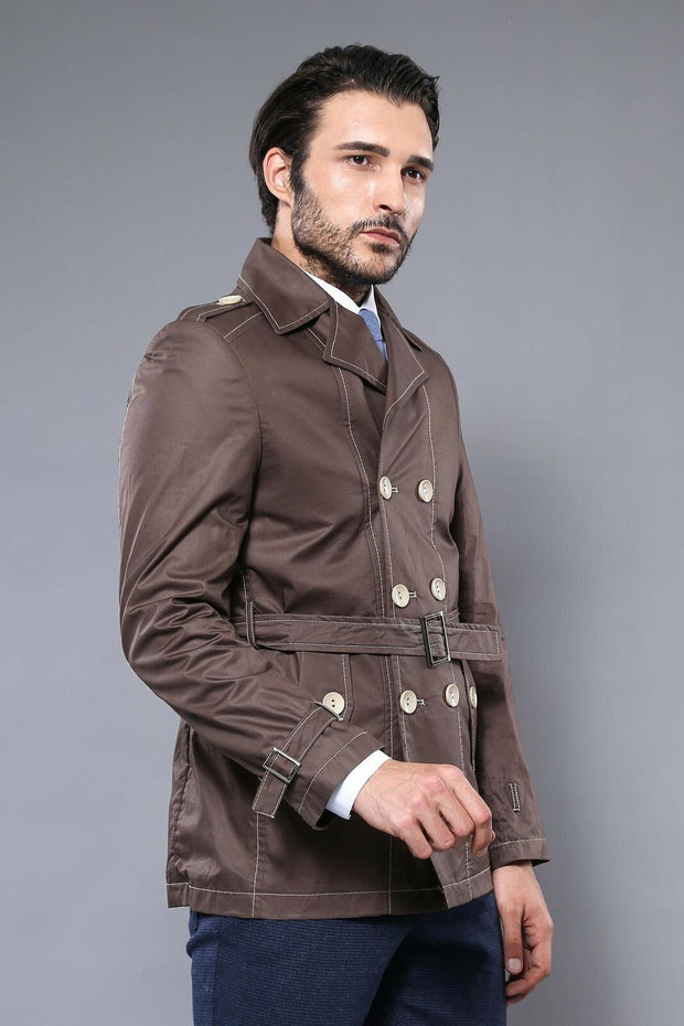 Double Breasted Brown Trenchcoat 3-piece-suit, Double Breasted, Modern Fit, Outwear, Slim Fit, Trenchcoat OutletCoat - wessi