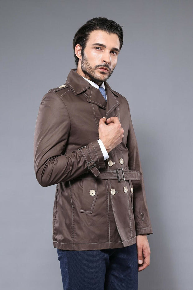 Double Breasted Brown Trenchcoat 3-piece-suit, Double Breasted, Modern Fit, Outwear, Slim Fit, Trenchcoat OutletCoat - wessi