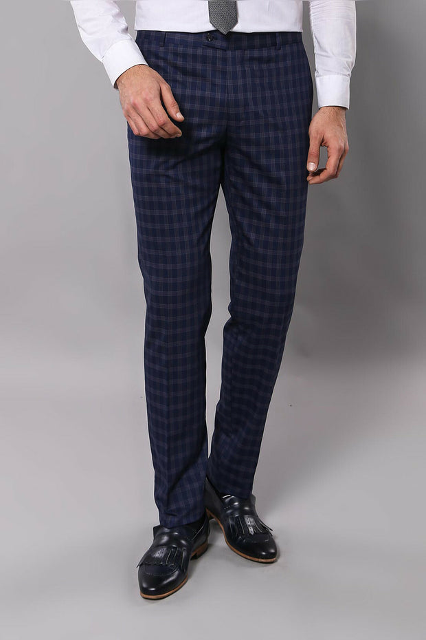 Double Breasted Checked Blue Suit | Wessi 3-piece-suit, 42, Blue, Checked, Double Breasted, Double Breasted Suit, Modern Fit, Navy, navy-blue, Peak, Peak Lapel, Plaid, Slim Fit, Suit SuitDoub