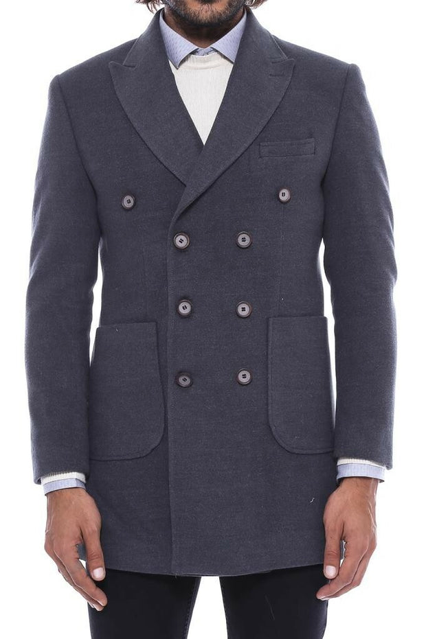 Double-Breasted Fume Coat $100 - $150, 36, 38, 40, 42, 44, 46, 6 Drop, Buttoned, Casual, Coat, Daily, Dark Grey, Double Breasted, Grey, Long Coat, Modern Fit, Outwear, Peak, Peak Lapel, Plain