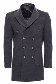 Double-Breasted Fume Coat $100 - $150, 36, 38, 40, 42, 44, 46, 6 Drop, Buttoned, Casual, Coat, Daily, Dark Grey, Double Breasted, Grey, Long Coat, Modern Fit, Outwear, Peak, Peak Lapel, Plain