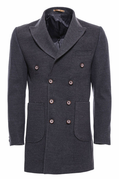 Double-Breasted Fume Coat $100 - $150, 36, 38, 40, 42, 44, 46, 6 Drop, Buttoned, Casual, Coat, Daily, Dark Grey, Double Breasted, Grey, Long Coat, Modern Fit, Outwear, Peak, Peak Lapel, Plain