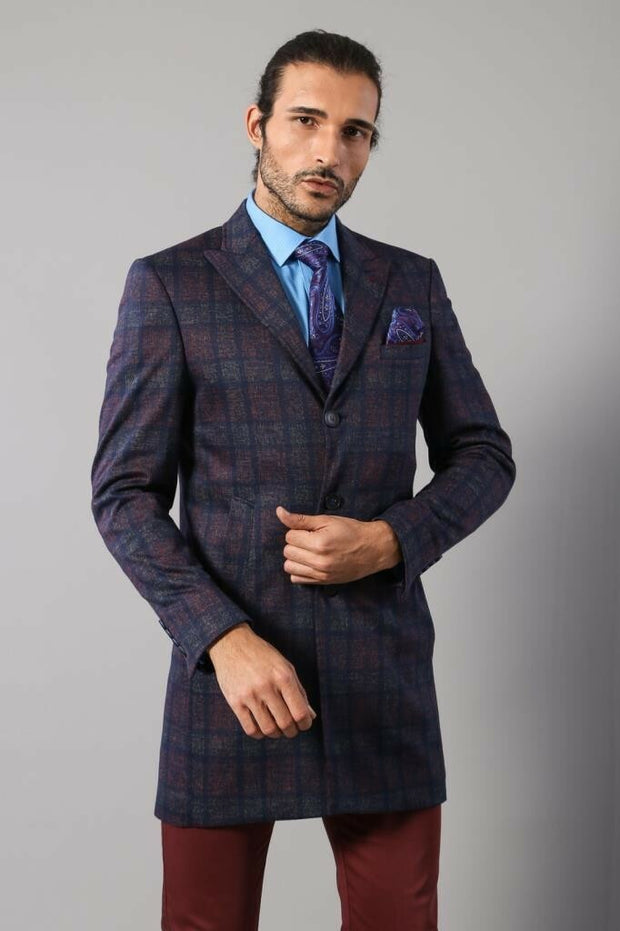 Double-Breasted Plaid Smoke Over Knee Topcoat 3-piece-suit, 34, 36, Double Breasted, Long Coat, Modern Fit, Outwear, Peacoat, Slim Fit OutwearPeacoatLong Coat - wessi