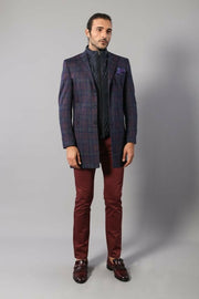 Double-Breasted Plaid Smoke Over Knee Topcoat 3-piece-suit, 34, 36, Double Breasted, Long Coat, Modern Fit, Outwear, Peacoat, Slim Fit OutwearPeacoatLong Coat - wessi