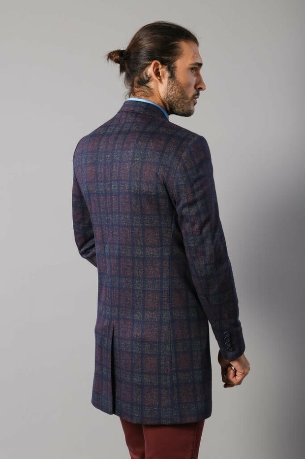 Double-Breasted Plaid Smoke Over Knee Topcoat 3-piece-suit, 34, 36, Double Breasted, Long Coat, Modern Fit, Outwear, Peacoat, Slim Fit OutwearPeacoatLong Coat - wessi