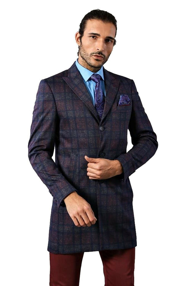 Double-Breasted Plaid Smoke Over Knee Topcoat 3-piece-suit, 34, 36, Double Breasted, Long Coat, Modern Fit, Outwear, Peacoat, Slim Fit OutwearPeacoatLong Coat - wessi