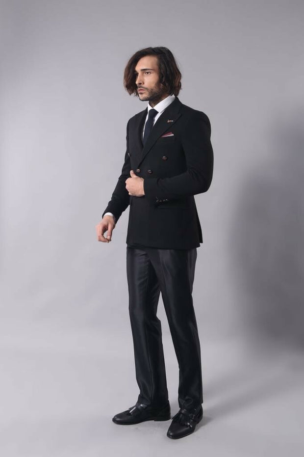 Double Breasted Slim Fit Black Blazer $50 - $100, 34, 36, 38, 40, 42, 44, 46, 6 Drop, Basic, Black, Casual, Daily, Double Breasted, Essentials, Italian, Men's Blazers, Modern Fit, Office, Pat