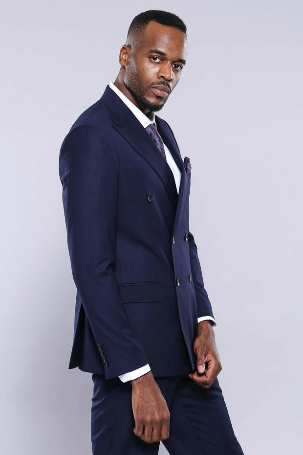 Double Breasted Slim Fit Navy Blue Suit 3-piece-suit, 36, 38, 40, 42, 44, 46, 48, Blue, Double Breasted, Double Breasted Suit, mens-suit_obsolete, Modern Fit, Navy, navy-blue, Slim Fit, Suit 