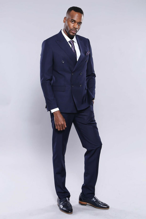 Double Breasted Slim Fit Navy Blue Suit 3-piece-suit, 36, 38, 40, 42, 44, 46, 48, Blue, Double Breasted, Double Breasted Suit, mens-suit_obsolete, Modern Fit, Navy, navy-blue, Slim Fit, Suit 