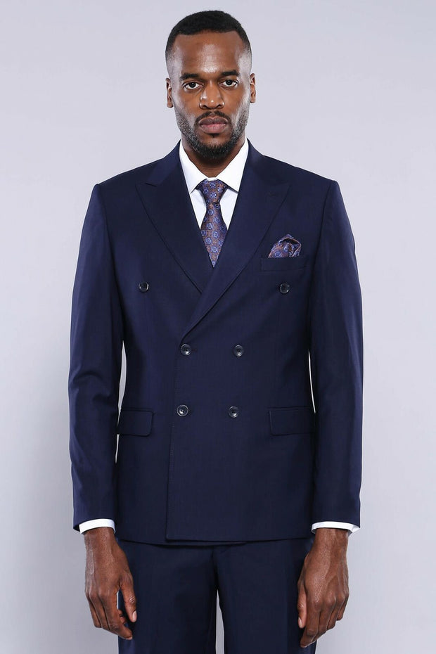 Double Breasted Slim Fit Navy Blue Suit 3-piece-suit, 36, 38, 40, 42, 44, 46, 48, Blue, Double Breasted, Double Breasted Suit, mens-suit_obsolete, Modern Fit, Navy, navy-blue, Slim Fit, Suit 