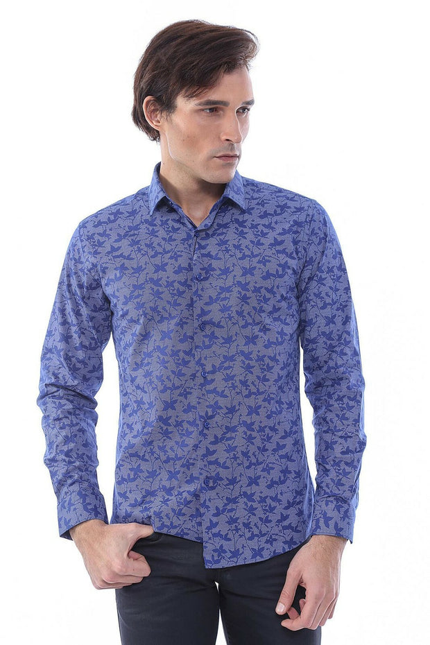 Floral Patterned Blue Shirt | Wessi 3-piece-suit, blue, Casual, Daily, Floral, Italian, Modern Fit, Patterned, Shirt, Slim Fit, Slim Fit Shirt, Sport ShirtSlim Fit Shirt - wessi