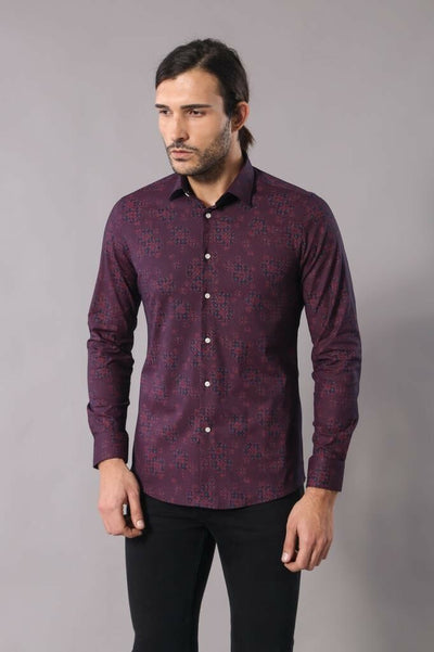 Floral Patterned Burgundy Shirt | Wessi 3-piece-suit, Casual, Daily, Floral, Floral Shirt, Italian, Modern Fit, Patterned, Shirt, Slim Fit ShirtFloral Shirt - wessi