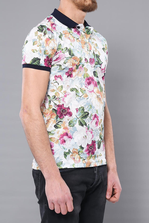 Floral Patterned Polo T-Shirt 3-piece-suit, Daily, Floral, Knit, L, M, Modern Fit, Patterned, Polo, Polo T-Shirt, S, Slim Fit, T-Shirt, XL OutletT-shirt - wessi