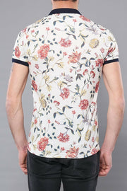 Flower Patterned Cream Polo T-Shirt 3-piece-suit, Collection, Daily, Erkek Giyim Kombin, Floral, Knit, L, M, Modern Fit, Patterned, Polo, S, Slim Fit, Sport, XL OutletT-shirt - wessi