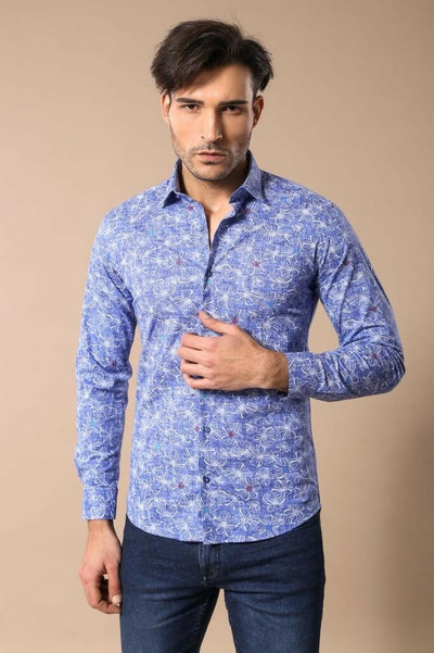 Flowered Pattern Ice Blue Slimfit Shirt 3-piece-suit, Floral Shirt, Modern Fit, Shirt, Slim Fit ShirtFloral Shirt - wessi