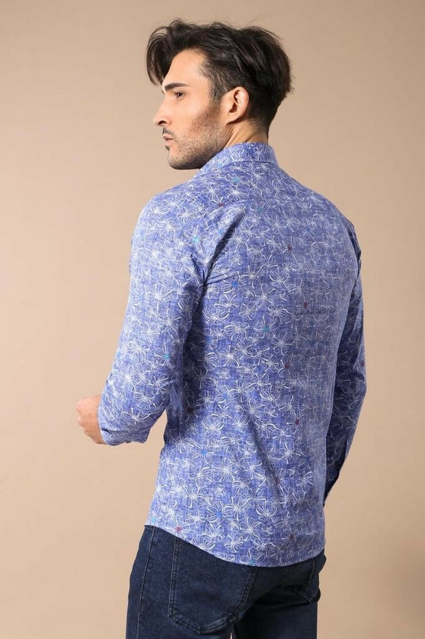 Flowered Pattern Ice Blue Slimfit Shirt 3-piece-suit, Floral Shirt, Modern Fit, Shirt, Slim Fit ShirtFloral Shirt - wessi