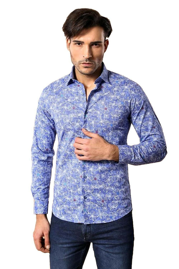 Flowered Pattern Ice Blue Slimfit Shirt 3-piece-suit, Floral Shirt, Modern Fit, Shirt, Slim Fit ShirtFloral Shirt - wessi