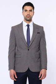 Gingham Brown Blazer 3-piece-suit, 36, 38, 40, 42, 44, 46, 48, Men's Blazers, Modern Fit, Peak, Peak Lapel, Slim Fit, Sport Coats Men's BlazersSport Coats - wessi