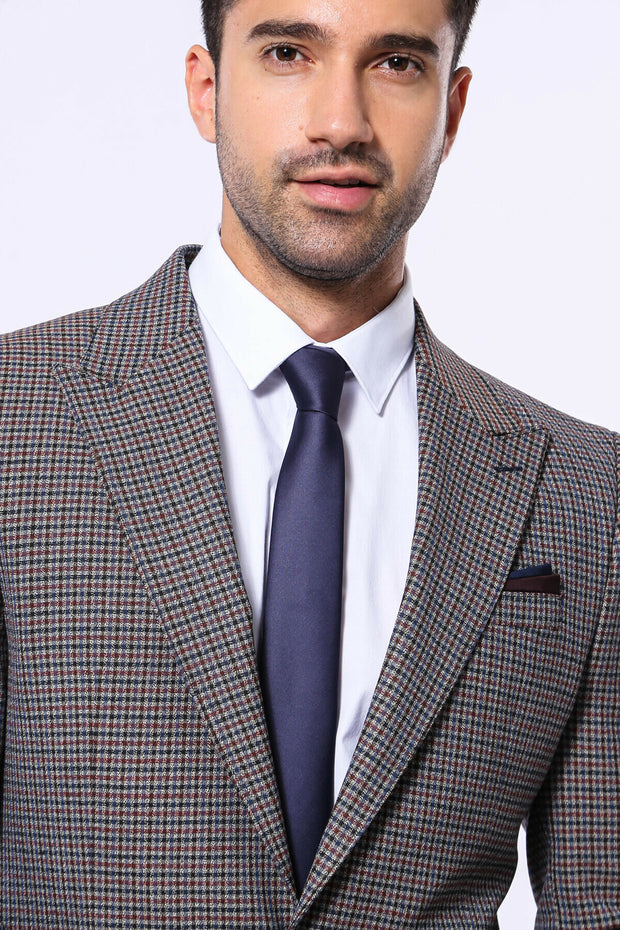 Gingham Brown Blazer 3-piece-suit, 36, 38, 40, 42, 44, 46, 48, Men's Blazers, Modern Fit, Peak, Peak Lapel, Slim Fit, Sport Coats Men's BlazersSport Coats - wessi