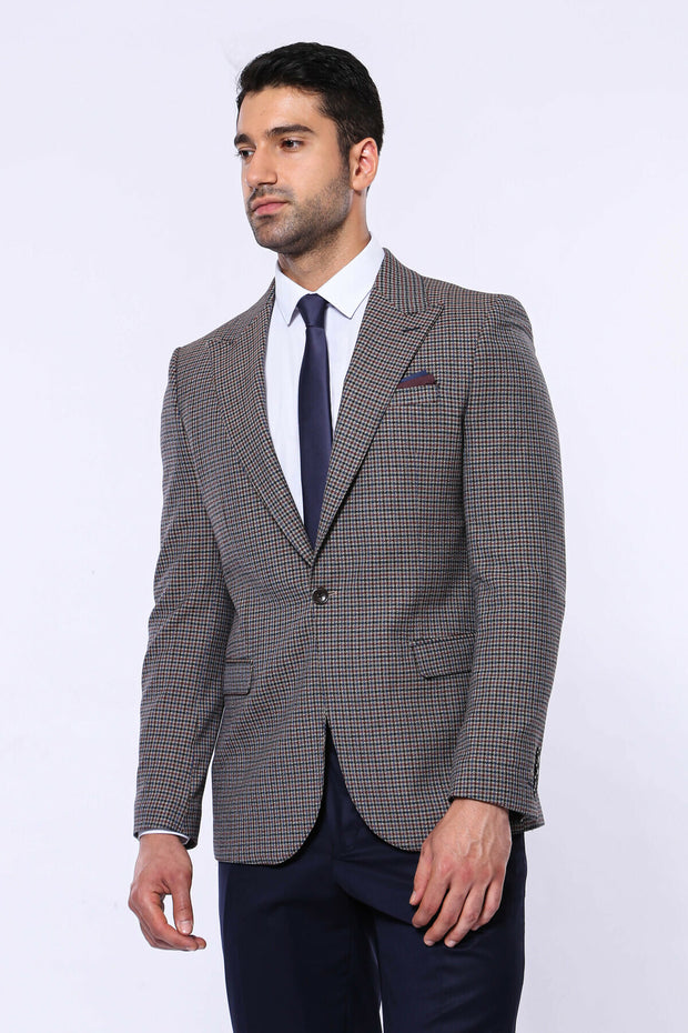 Gingham Brown Blazer 3-piece-suit, 36, 38, 40, 42, 44, 46, 48, Men's Blazers, Modern Fit, Peak, Peak Lapel, Slim Fit, Sport Coats Men's BlazersSport Coats - wessi