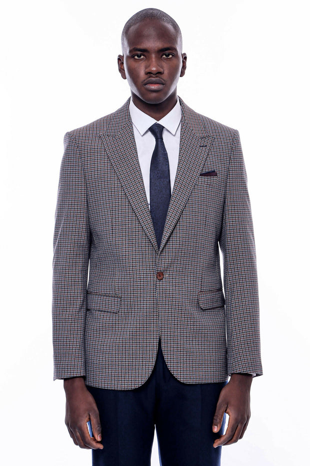 Gingham Grey Blazer 3-piece-suit, 36, 38, 40, 42, 44, 46, 48, Grey, Men's Blazers, Modern Fit, Peak, Peak Lapel, Slim Fit, Sport Coats Men's BlazersSport Coats - wessi