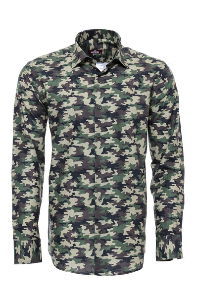 Green Camouflage Pattern Shirt 3xl, 4xl, 5xl, Casual, Daily, Italian, L, M, Modern Fit, Patterned, Plus Size, S, Slim Fit, Sport, XL Plus Size - wessi