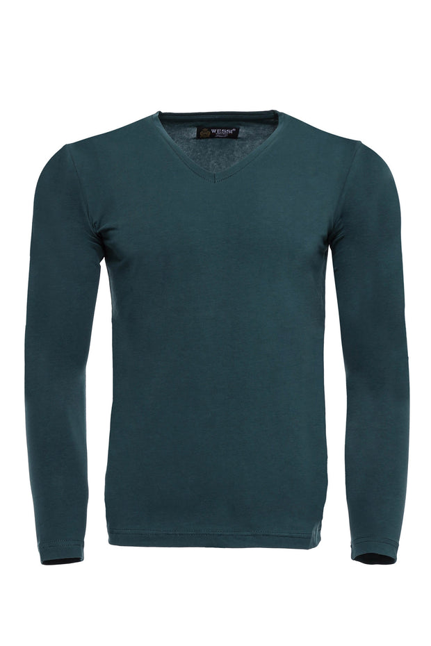 Green V Neck Plain Sweatshirt Basic, blue, Daily, Essentials, Green, Modern Fit, Plain, Slim Fit, Sport, Sport Clothing, Sweatshirt, V Neck Sport ClothingSweatshirt - wessi