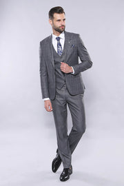 Grey Vested Checked Suit | Wessi 3 Piece Suits, 3-piece-suit, 34, 36, 38, 40, 42, 44, 46, 48, Checked, mens-suit, mens-suit_obsolete, Modern Fit, Peak, Peak Lapel, Plaid, Slim Fit, Suit Suit3