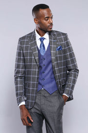 Grey Blue Checked Suit 3 Piece Suits, 3-piece-suit, 34, 36, 38, 40, 42, 44, 46, 48, Checked, Classic Blazer, Combined Suit, Modern Fit, Peak, Peak Lapel, Plaid, Slim Fit, Suit Suit3 Piece Sui