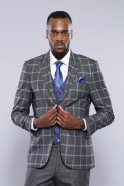 Grey Blue Checked Suit 3 Piece Suits, 3-piece-suit, 34, 36, 38, 40, 42, 44, 46, 48, Checked, Classic Blazer, Combined Suit, Modern Fit, Peak, Peak Lapel, Plaid, Slim Fit, Suit Suit3 Piece Sui